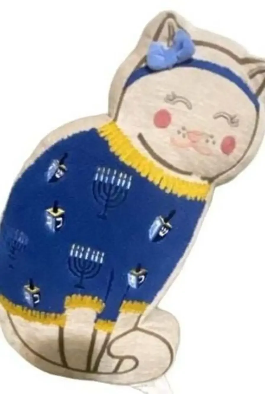 Hanukkah Cat Sitting Pillow Plush Stuffed Animal Menorah Sweater